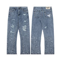 Gallery Dept Ripped Paint‑Splatter Flare Denim Jeans Light Wash Blue