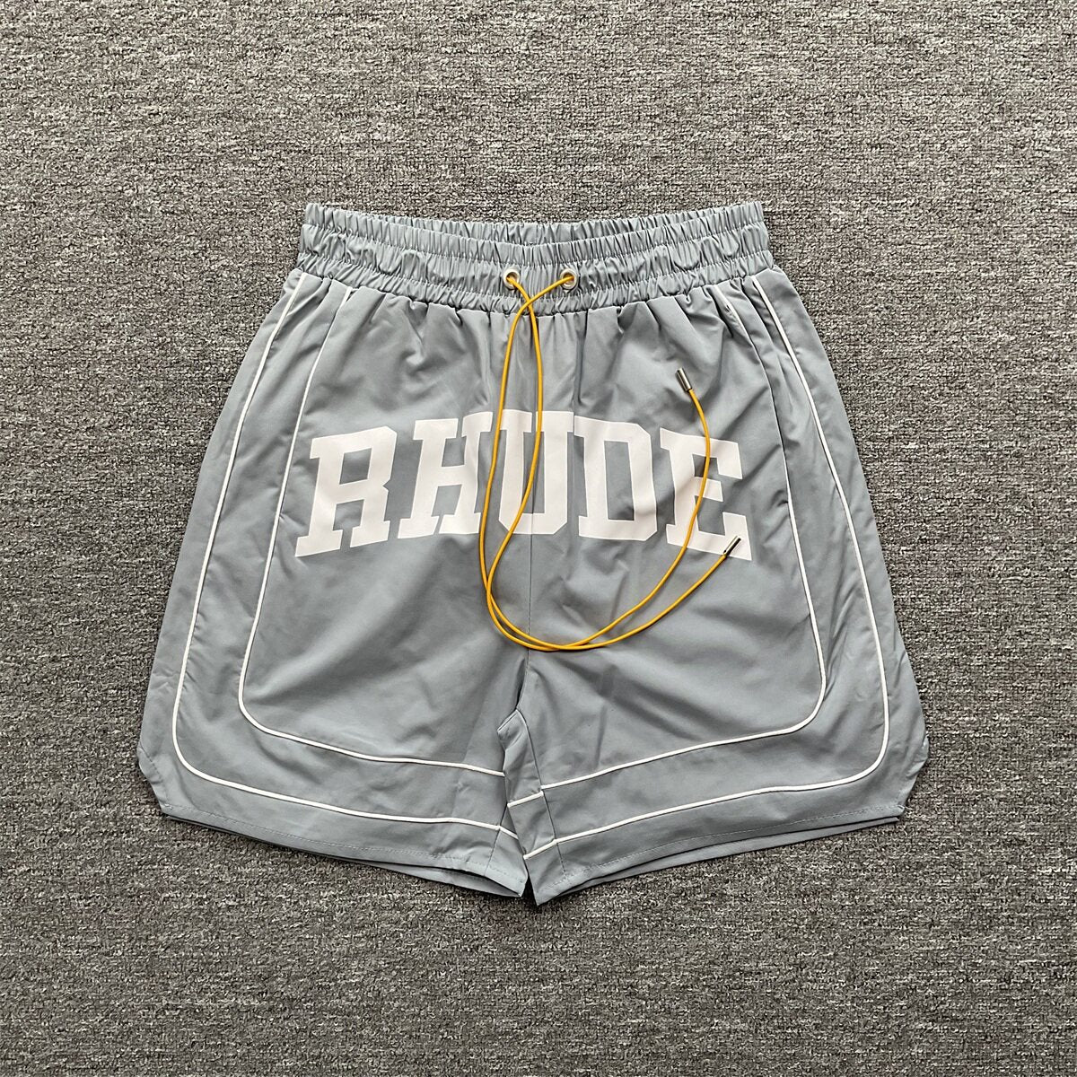 Rhude Varsity Letter Logo Double Piping Nylon Casual Shorts Light Grey