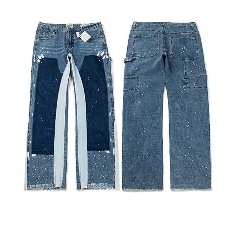 Gallery Dept Paint‑Splatter Patchwork Carpenter Flare Denim Jeans Medium Blue Wash