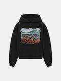 Rhude Lago Di Como Vintage Postcard Graphic Cropped Hoodie Black