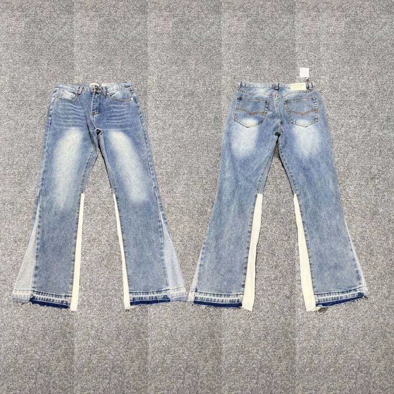 Gallery Dept Contrast Panel Flare Denim Jeans Light Wash Blue