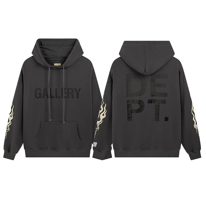 GALLERY DEPT autumn new flame letter print men's and women's loose casual pure cotton hooded sweatshirt jacket (2)