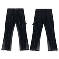 Gallery Dept Paint‑Splatter Cargo Flare Denim Jeans Black Wash