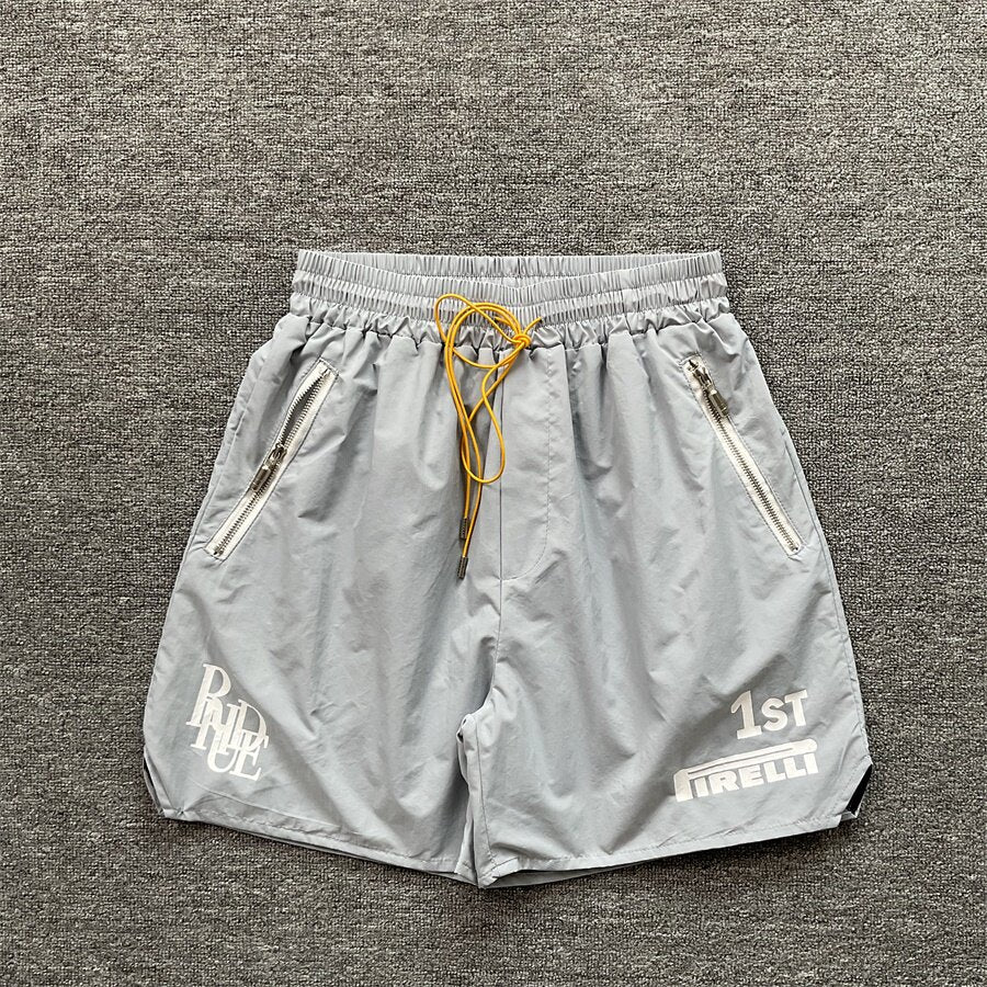 Rhude 1st Pirelli Graphic Nylon Casual Shorts Light Grey