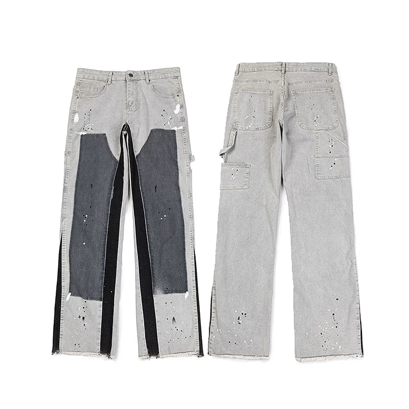 Gallery Dept Paint‑Splatter Patchwork Carpenter Flare Denim Jeans Grey Vintage Wash