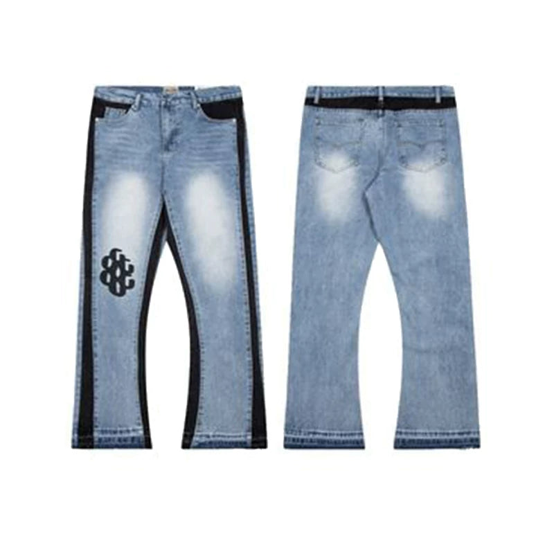 Gallery Dept Contrast Stripe Graphic Inset Flare Denim Jeans Light Wash