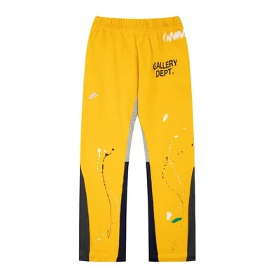 Gallery Dept Splash Paint Distressed Color‑Block Flare Sweatpants Yellow