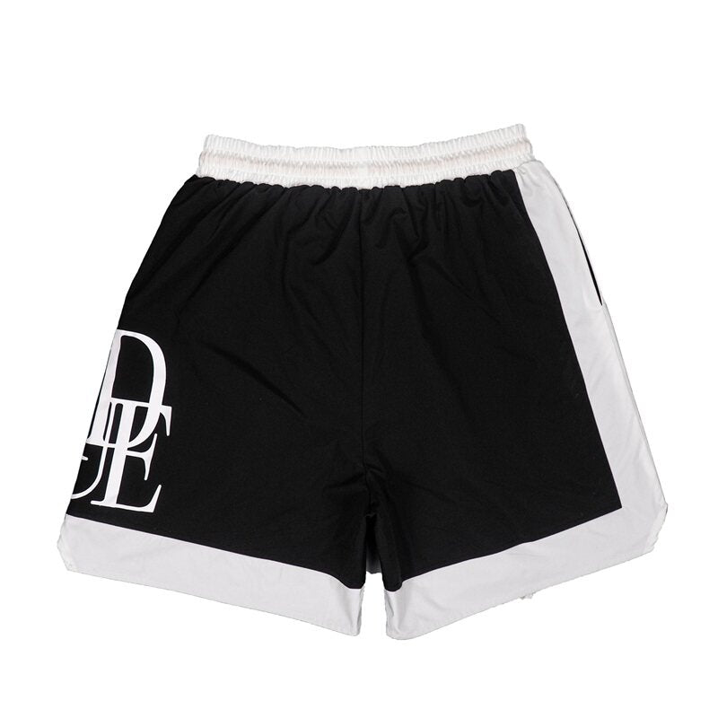 Rhude Large Side Letter Color‑Block Mesh Basketball Shorts Black White
