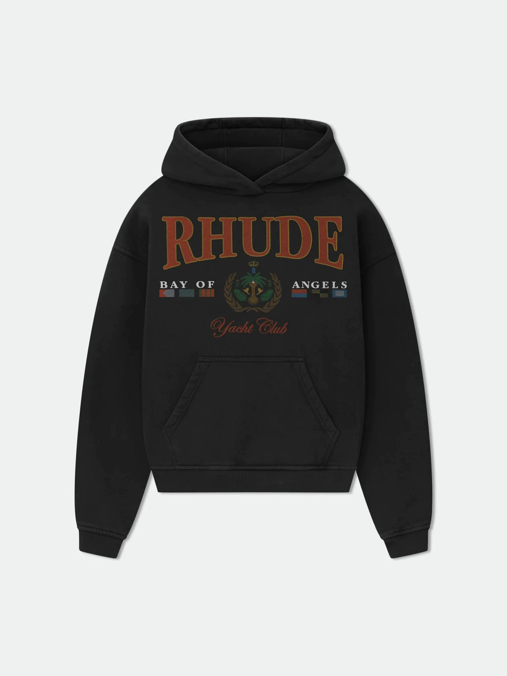 Rhude Bay Of Angels Yacht Club Vintage Crest Cropped Hoodie Black