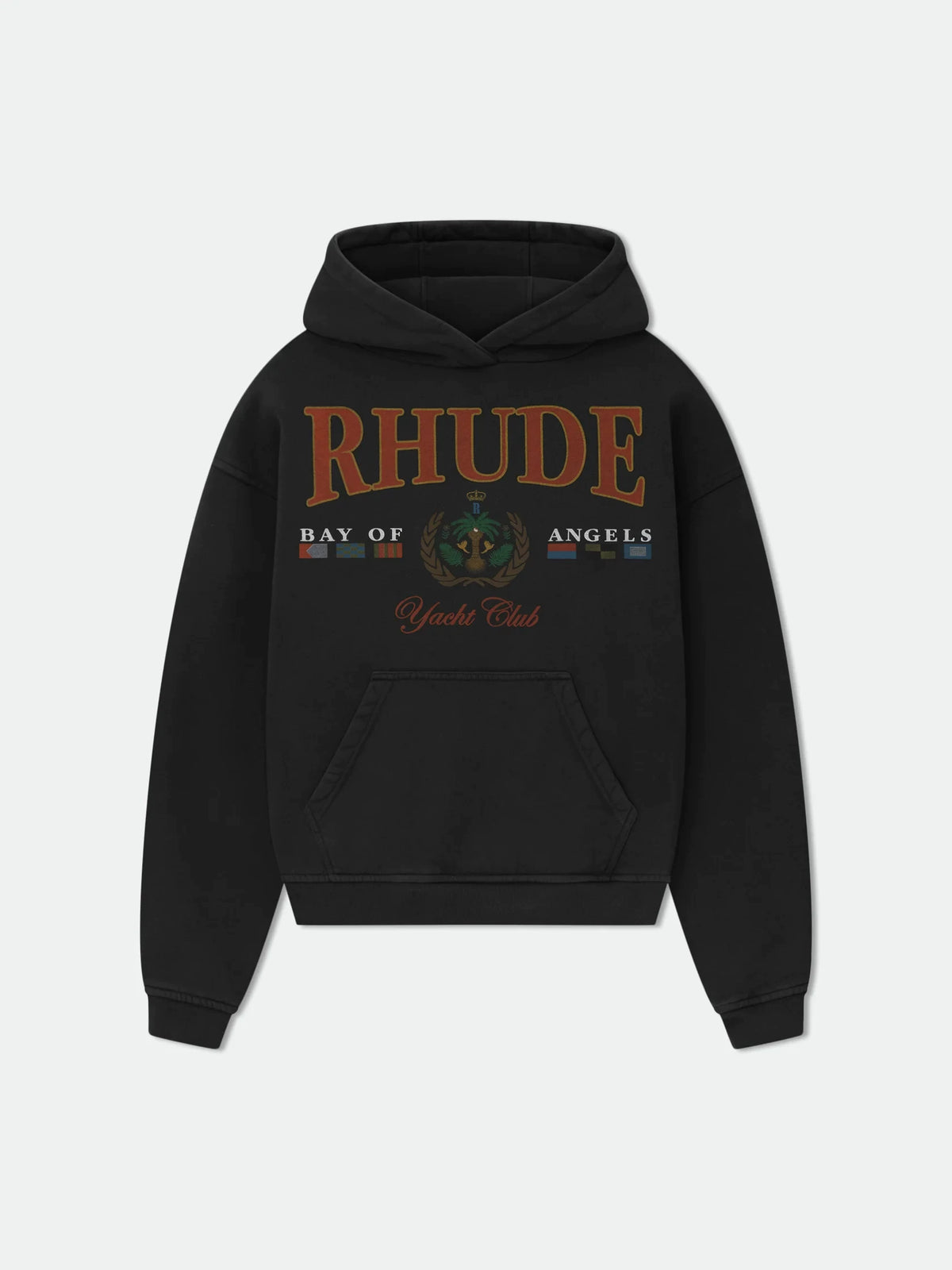 Rhude Bay Of Angels Yacht Club Vintage Crest Cropped Hoodie Black