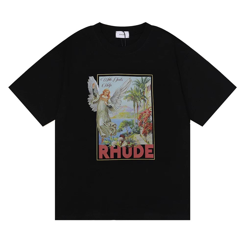 Rhude Vintage Angel Mediterranean Scenery Graphic Tee Black