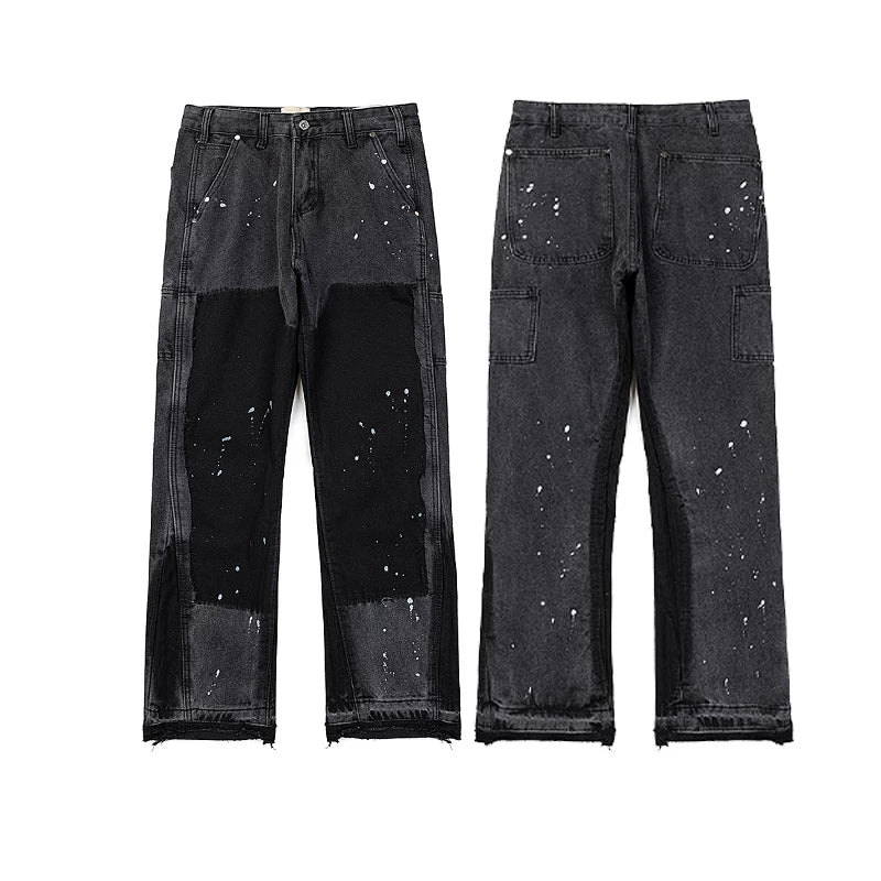 Gallery Dept Paint‑Splatter Patchwork Carpenter Flare Denim Jeans Black Wash