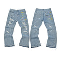 Gallery Dept Multi‑Color Paint‑Splash Ripped Distressed Flare Denim Jeans Light Vintage Wash
