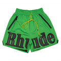 Rhude Big Leather Patch Logo Mesh Basketball Shorts Bright Green