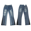 Gallery Dept Ripped Patch Paint‑Splatter Contrast‑Panel Flare Denim Jeans Medium Blue Wash