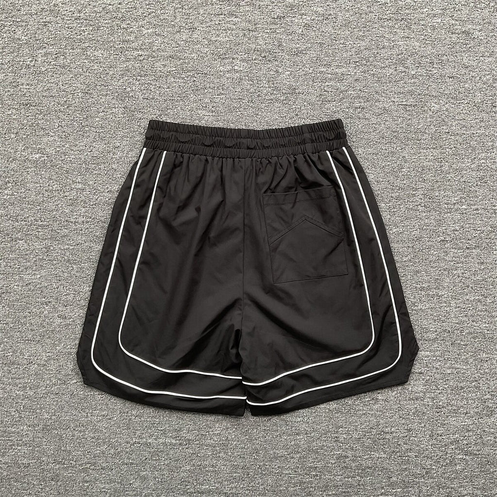 Rhude Varsity Letter Logo Double Piping Nylon Casual Shorts Black