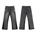Gallery Dept Side‑Slit Color‑Block Paint‑Splatter Black‑Wash Flare Denim Jeans