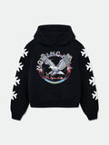 Rhude Nothing But Eagle Graphic Cross‑Sleeve Cropped Hoodie Black