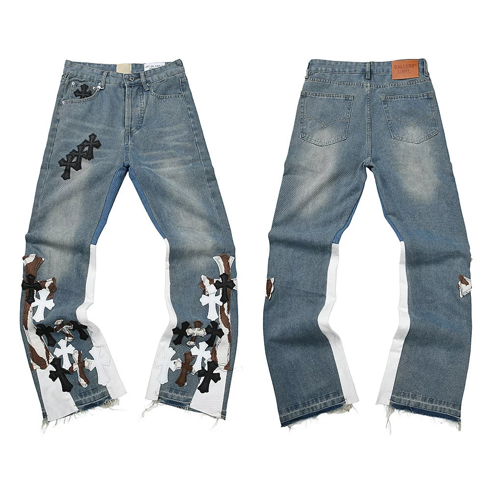 Gallery Dept Multi‑Color Cross Patch Color‑Block Flare Denim Jeans