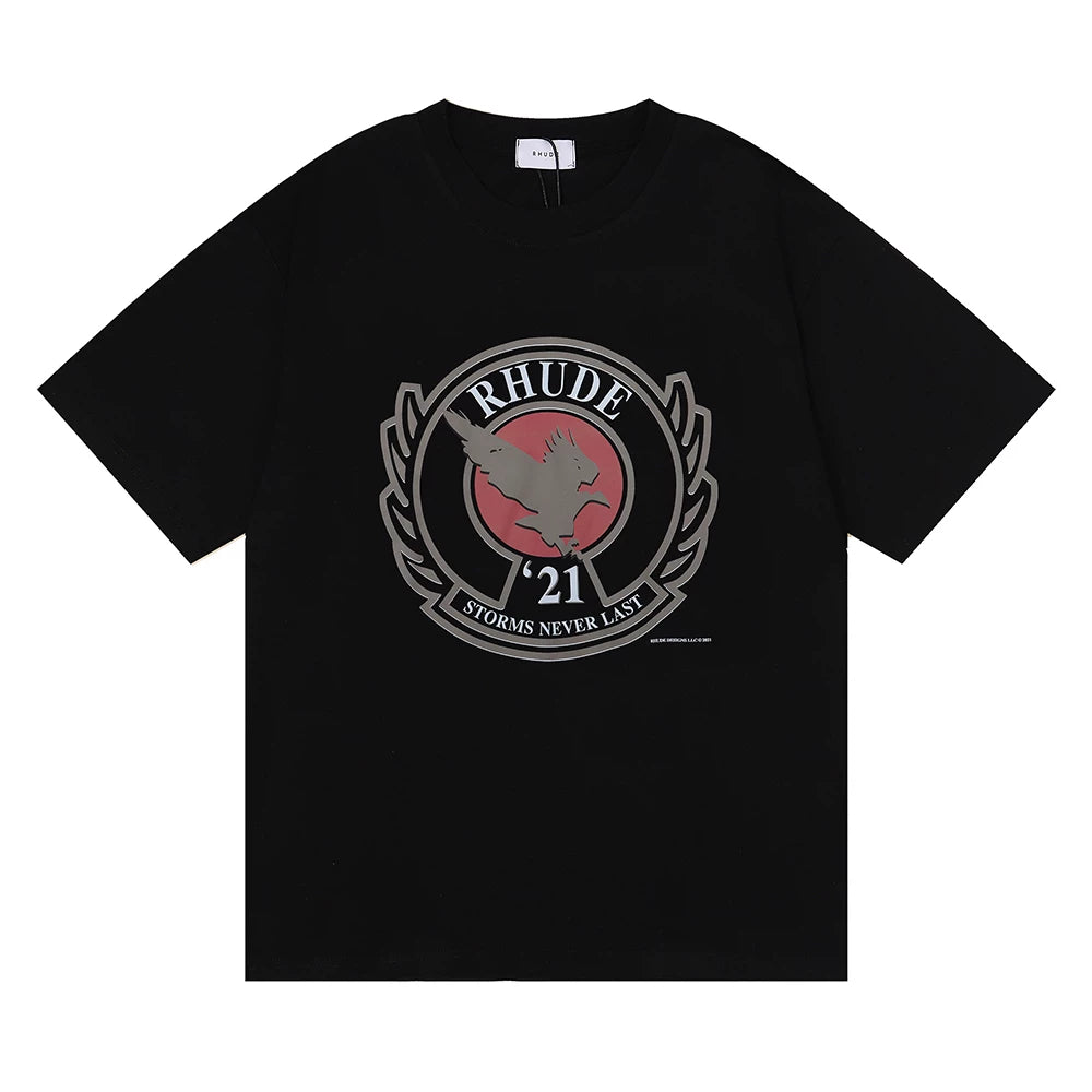 Rhude Eagle Laurel Crest '21 Storms Never Last Graphic Tee Black
