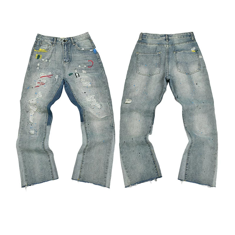 Gallery Dept Multi‑Color Paint‑Splatter Distressed Flare Denim Jeans Vintage Light Wash