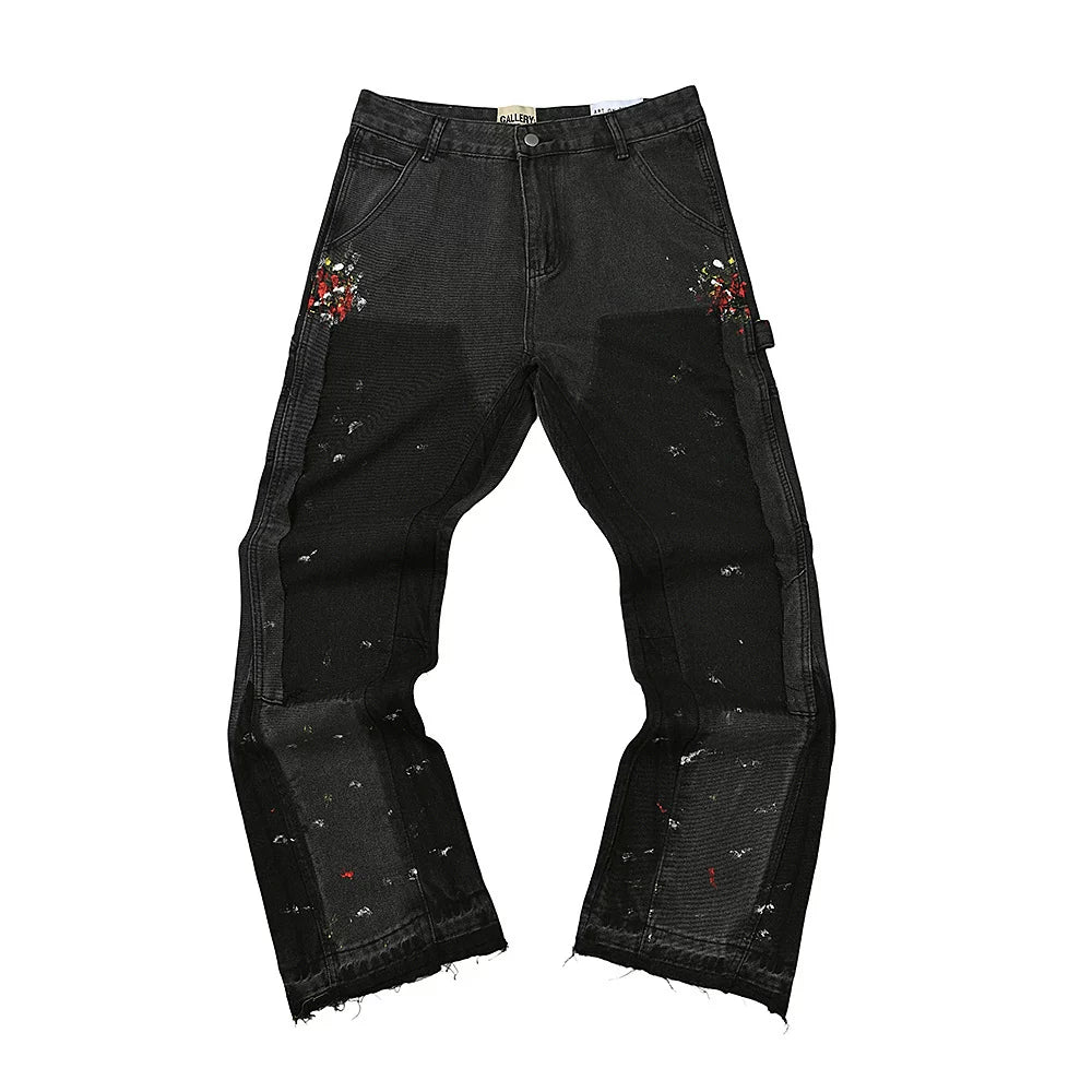 Gallery Dept Patchwork Cargo Multi‑Color Paint‑Splatter Black Flare Denim Jeans