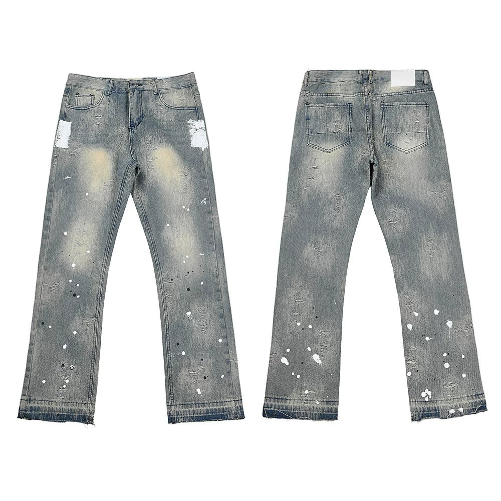 Gallery Dept Bleached Distressed Paint‑Splatter Flare Denim Jeans