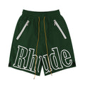 Rhude Big Outline Logo Nylon Casual Shorts Dark Green