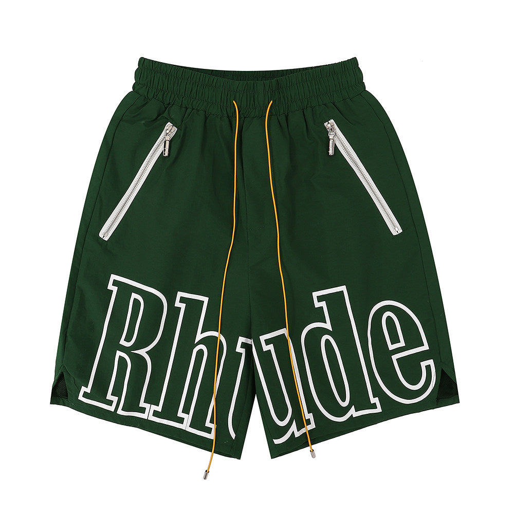 Rhude Big Outline Logo Nylon Casual Shorts Dark Green