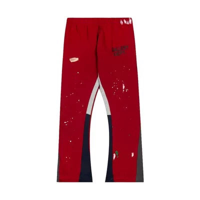 Gallery Dept Splash Paint Distressed Color‑Block Flare Sweatpants Red