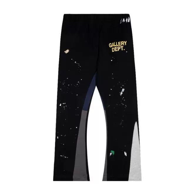 Gallery Dept Splash Paint Distressed Color‑Block Flare Sweatpants Black Multi‑Panel