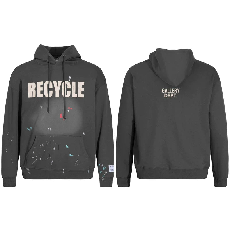 GALLERY DEPT autumn new flame letter print men's and women's loose casual pure cotton hooded sweatshirt jacket (22)