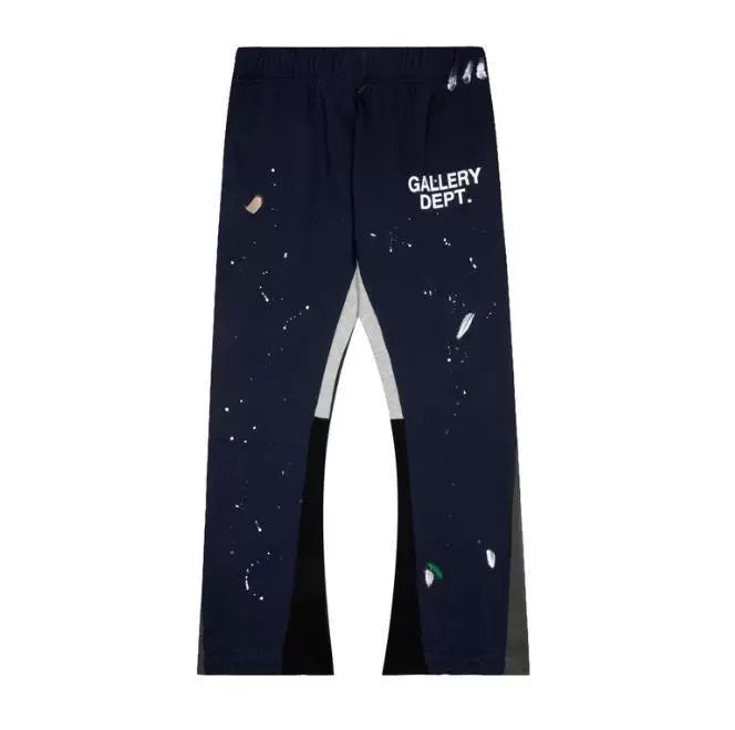 Gallery Dept Splash Paint Distressed Color‑Block Flare Sweatpants Navy Blue