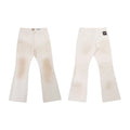 Gallery Dept Cream Biker Stitched Flare Denim Jeans Vintage Stain Wash