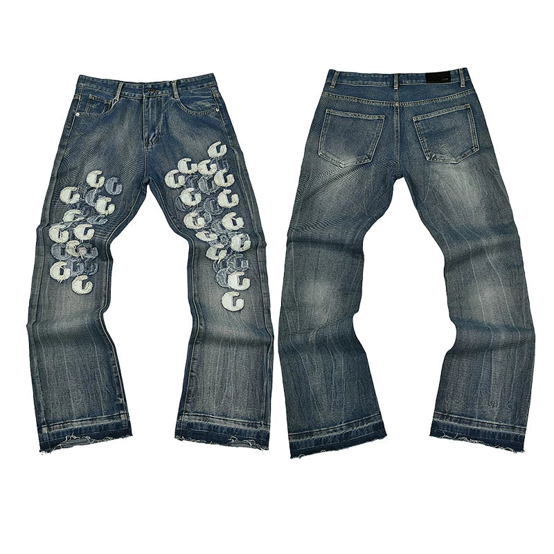 Gallery Dept Multi‑Logo Patch Appliqué Flare Denim Jeans Medium Wash