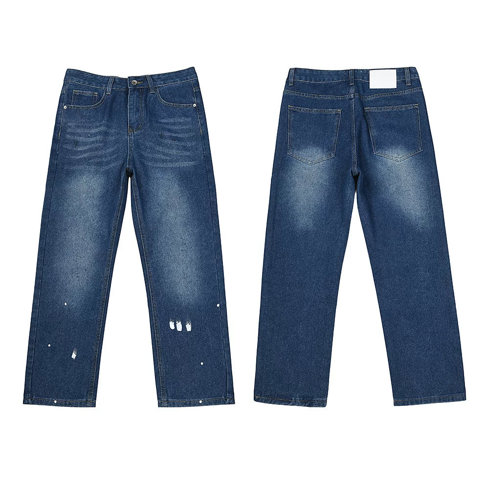 Gallery Dept Distressed Paint‑Splatter Straight‑Leg Denim Jeans Medium Blue Wash