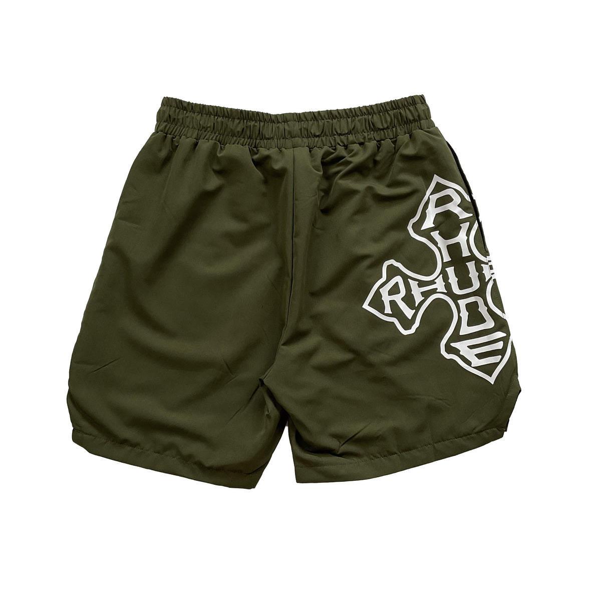 Rhude Cross Logo Graphic Nylon Casual Shorts Olive Green