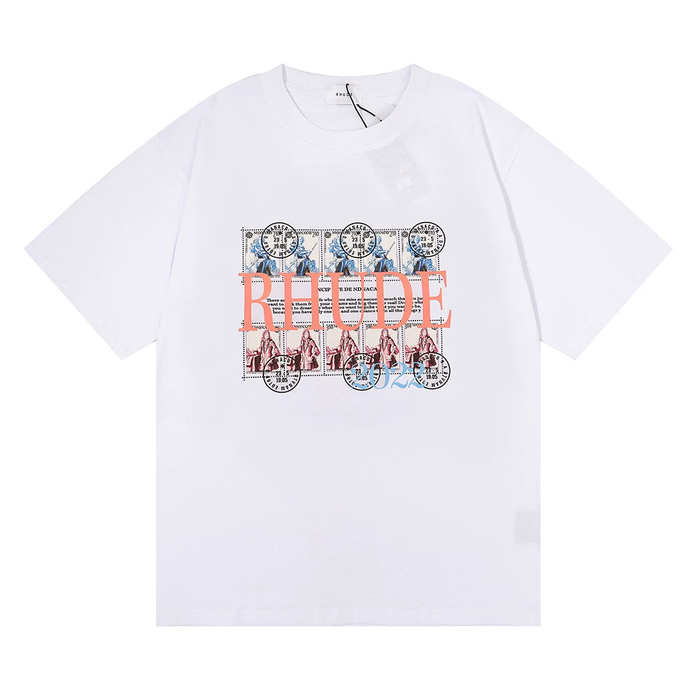 Rhude Vintage Postage Stamp Collage Graphic Tee White