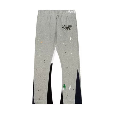 Gallery Dept Splash Paint Distressed Color‑Block Flare Sweatpants Heather Gray