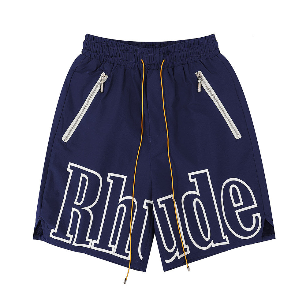 Rhude Big Outline Logo Nylon Casual Shorts Navy Blue