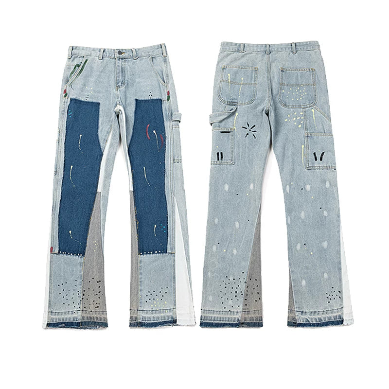 Gallery Dept Multi‑Color Paint‑Art Patchwork Carpenter Flare Denim Jeans Light Wash