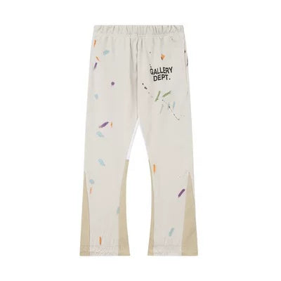 Gallery Dept Pastel Paint‑Splash Color‑Block Flare Sweatpants Cream