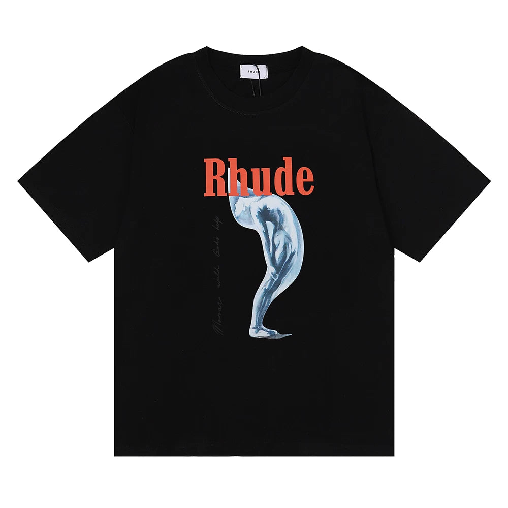 Rhude Metallic Bent‑Figure Art Graphic Tee Black