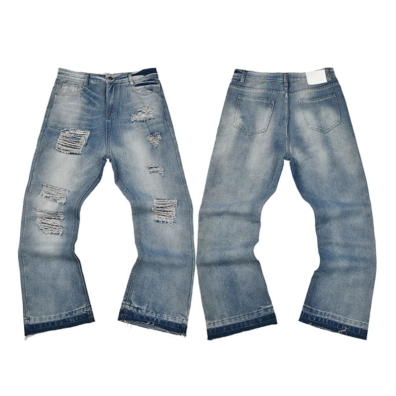 Gallery Dept Heavy Distressed Ripped Light‑Wash Flare Denim Jeans