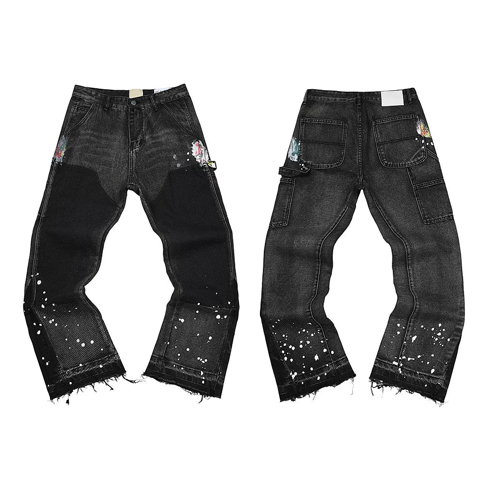 Gallery Dept Patchwork Cargo Paint‑Splatter Black Flare Denim Jeans