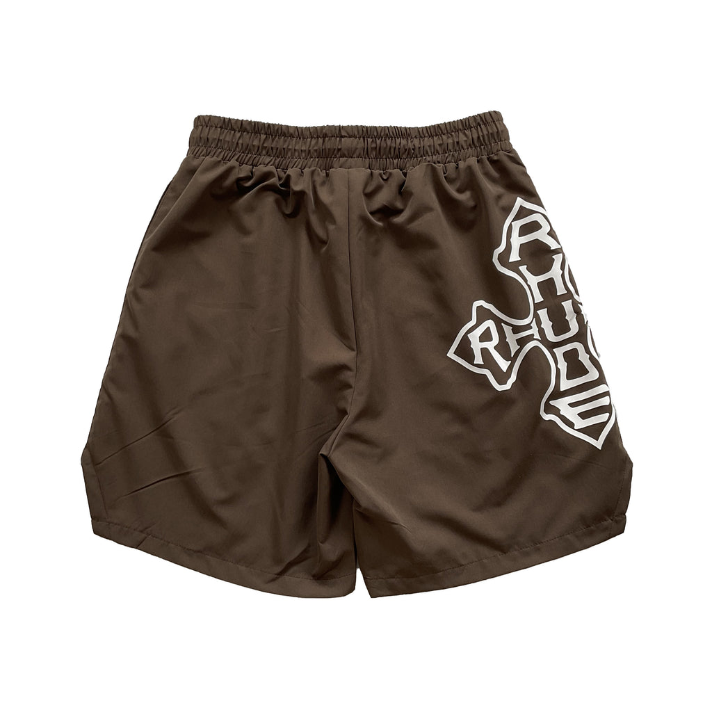 Rhude Cross Logo Graphic Nylon Casual Shorts Brown
