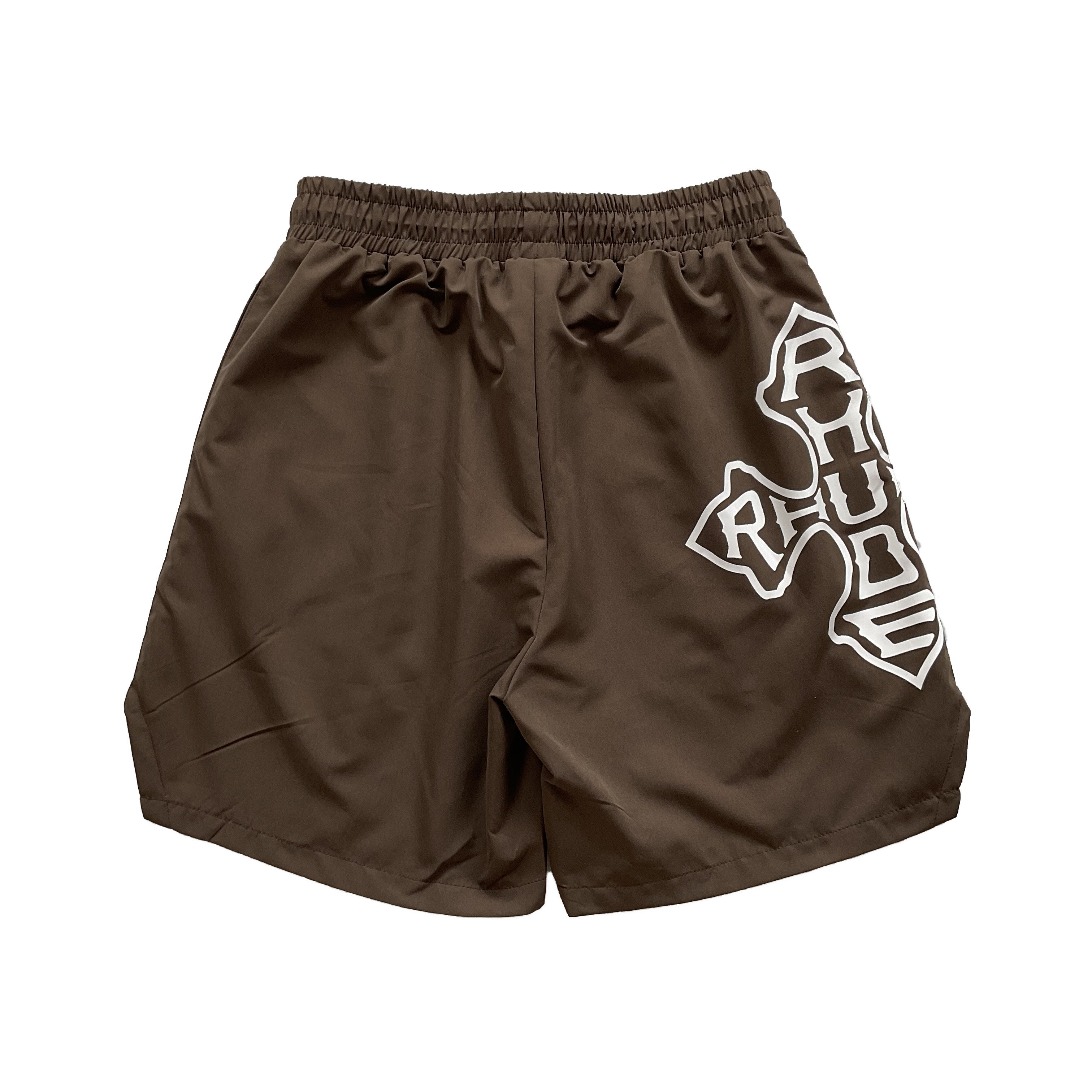 Rhude Cross Logo Graphic Nylon Casual Shorts Brown
