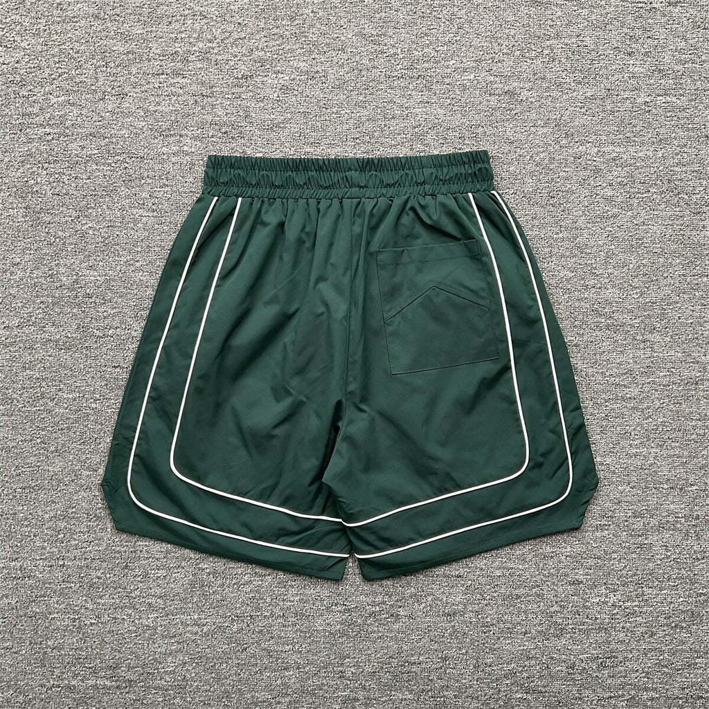 Rhude Varsity Letter Logo Double Piping Nylon Casual Shorts Dark Green