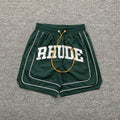 Rhude Varsity Letter Logo Double Piping Nylon Casual Shorts Dark Green