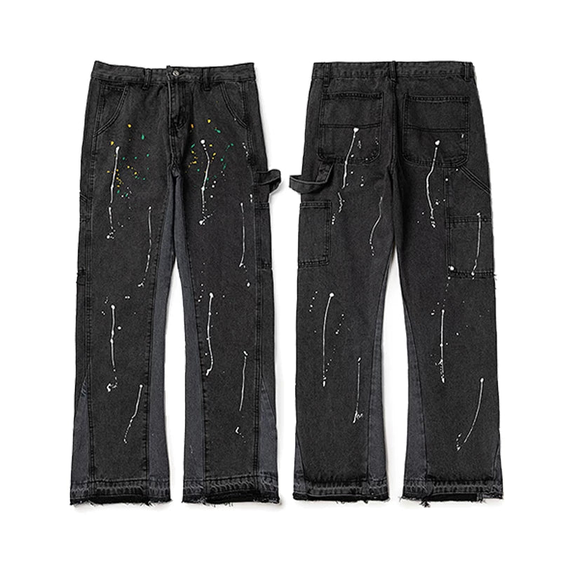 Gallery Dept Multi‑Color Paint‑Splash Carpenter Flare Denim Jeans Black Vintage Wash